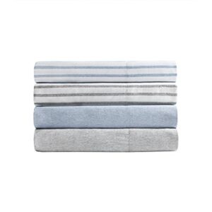 Madison Park Essentials Chambray Printed ultra soft 4 piece sheet set, Grey Stripe, King