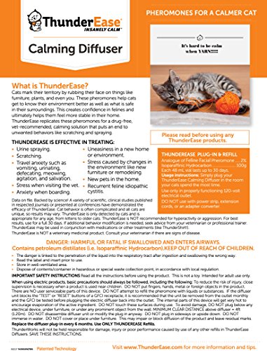 ThunderEase Cat Calming Pheromone Diffuser Refill | Powered by FELIWAY | Reduce Scratching, Urine Spraying, Marking, and Anxiety (60 Day Supply)