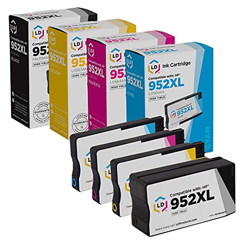 LD Products Compatible Replacements for HP 952XL Ink Cartridges 952 XL HY (4 Set- Black, Cyan, Magenta, Yellow) Compatible with OfficeJet 7740, 8702, 8715 and OfficeJet Pro: 7740, 8210, 8216, 8218