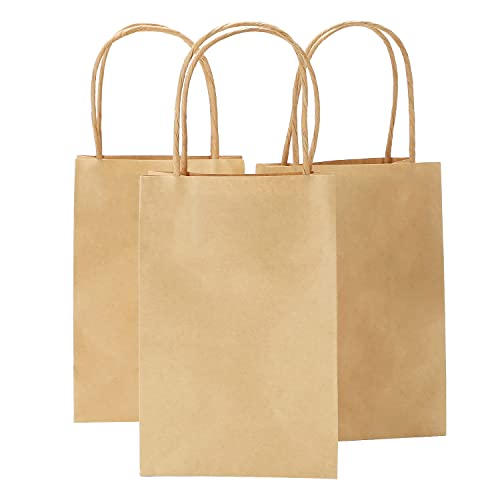 Ronvir 50pcs Brown Gift Bags 5.25x3.25x8 Inches Brown Paper Bags With Handles Small Brown Kraft Bags For Party Favor, Goodie, Candy, Halloween, Christmas, Thanksgiving