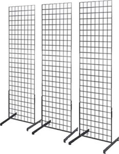 only hangers 2' x 6' grid wall panel floorstanding display fixture with deluxe t-style base, black. three-pack combo.