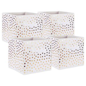 dii non woven storage collection polka dot collapsible bin small set, 11x11x11 cube, white with gold dots, 4 piece