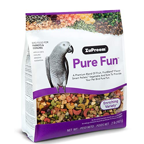 ZuPreem Pure Fun Bird Food for Parrots & Conures, 2 lb (Pack of 2) - Blend of Fruit, FruitBlend Pellets, Vegetables, Nuts for Caiques, African Greys, Senegals, Amazons, Eclectus, Cockatoos