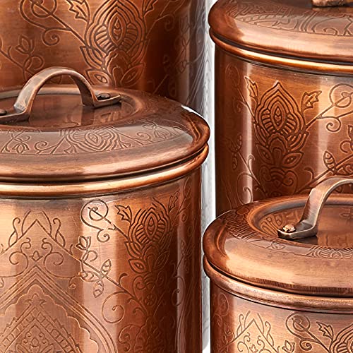 Old Dutch "Tangier Etched Canisters, Antique Copper