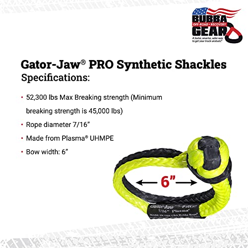 Bubba Rope Gator-Jaw PRO Synthetic Shackle, 7/16” – Heavy-Duty Vehicle Tow Shackle: 52,300 lbs. Capacity - Yellow