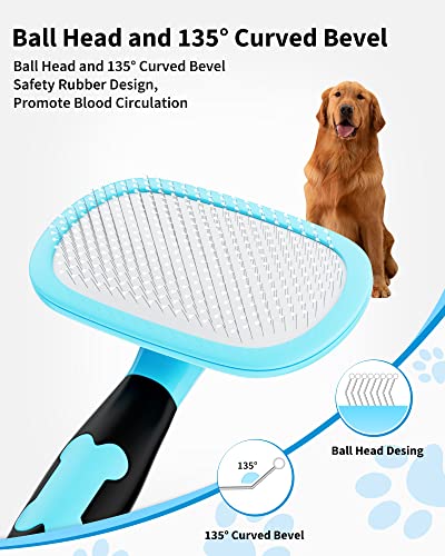 Glendan Dog Brush & Cat Brush- Slicker Pet Grooming Brush- Shedding Grooming Tools(Blue)