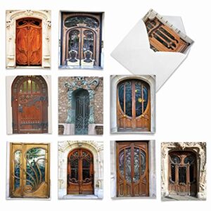 the best card company - 10 blank note cards boxed (4 x 5.12 inch) - architecture, assorted all occasion cards - art nouveau doors m4624ocb-b1x10
