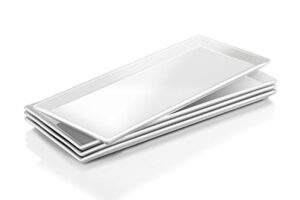 dowan 14.5" rectangular plates set of 4 - long serving trays for sushi, pasta, chips, appetizer, cake - white ceramic rectangle platter for party, restaurant, banquet - dishwasher & oven safe