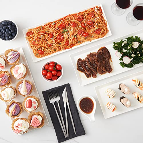 DOWAN 14.5" Rectangular Plates Set of 4 - Long Serving Trays for Sushi, Pasta, Chips, Appetizer, Cake - White Ceramic Rectangle Platter for Party, Restaurant, Banquet - Dishwasher & Oven Safe