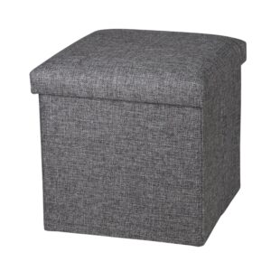 nisuns ot01 linen folding storage ottoman cube footrest seat, 12 x 12 x 12 inches (linen gray)