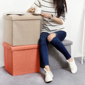 NISUNS OT01 Linen Folding Storage Ottoman Cube Footrest Seat, 12 X 12 X 12 Inches (Linen Gray)