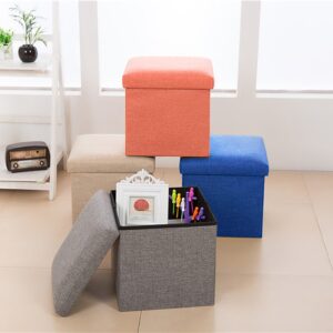 NISUNS OT01 Linen Folding Storage Ottoman Cube Footrest Seat, 12 X 12 X 12 Inches (Linen Gray)