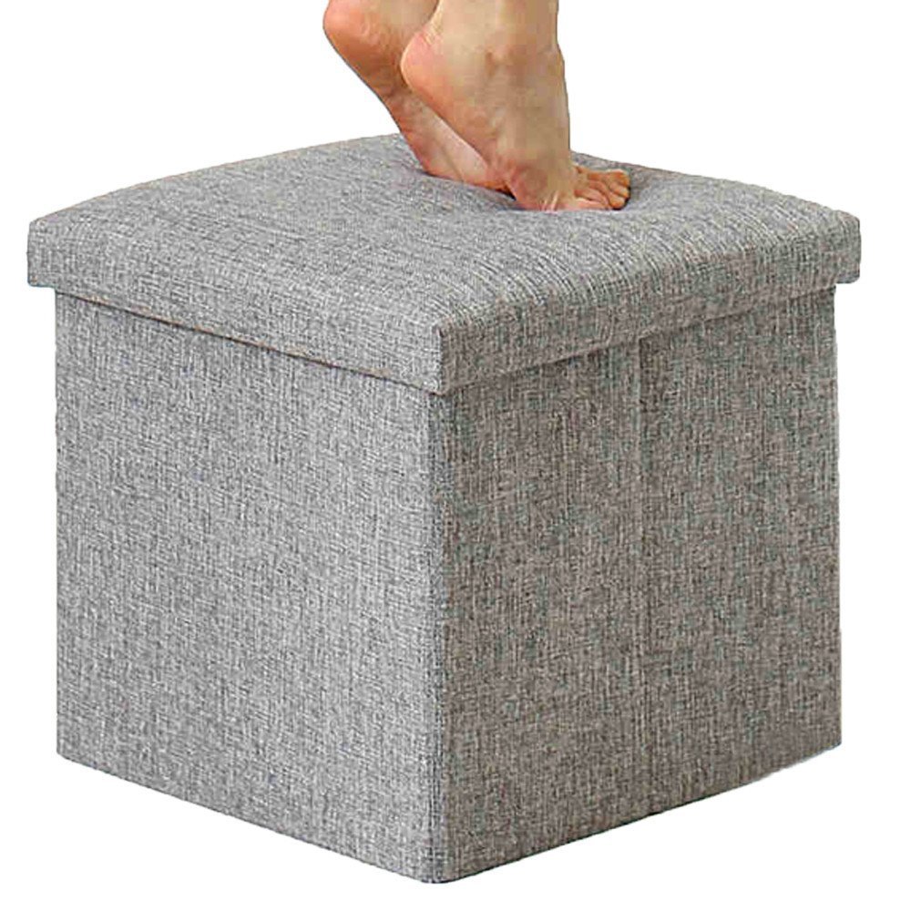 NISUNS OT01 Linen Folding Storage Ottoman Cube Footrest Seat, 12 X 12 X 12 Inches (Linen Gray)