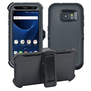 samsung galaxy s7 cover | 2-in-1 screen protector & holster case | full body military grade edge-to-edge protection with carrying belt clip| drop proof shockproof dustproof | black / black