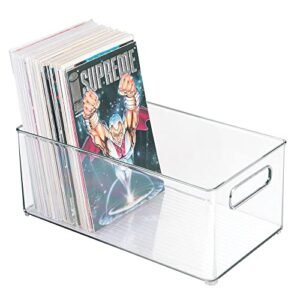 mDesign Deep Plastic Storage Organizer Container Bin, Game and Comic Organization for Cabinet, Cupboard, Playroom, Shelves, Closet - Holds Video Games, Tablets, DVDs, Ligne Collection, 2 Pack, Clear