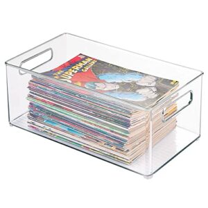 mDesign Deep Plastic Storage Organizer Container Bin, Game and Comic Organization for Cabinet, Cupboard, Playroom, Shelves, Closet - Holds Video Games, Tablets, DVDs, Ligne Collection, 2 Pack, Clear