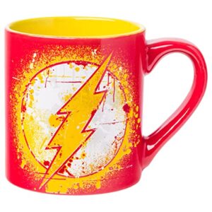 silver buffalo dc comics flash splatter paint logo ceramic mug, 14 ounces