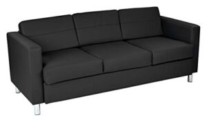 office star pacific sofa with padded box spring seats and silver finish legs, dillon black faux leather