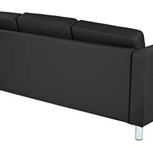 Office Star Pacific Sofa with Padded Box Spring Seats and Silver Finish Legs, Dillon Black Faux Leather