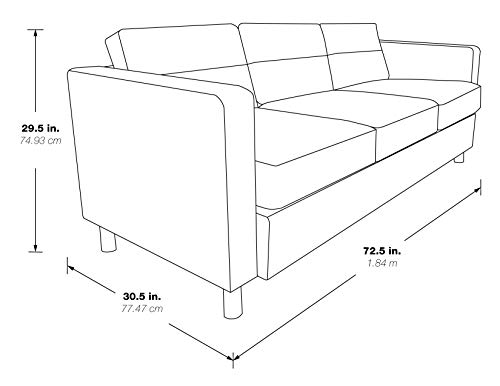 Office Star Pacific Sofa with Padded Box Spring Seats and Silver Finish Legs, Dillon Black Faux Leather