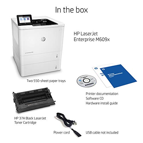 HP LaserJet Enterprise M609x Monochrome Duplex Printer with One-Year, Next-Business Day, Onsite Warranty and Extra Paper Tray (K0Q22A)