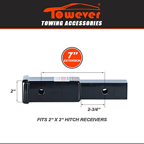 Towever 84332 Trailer Hitch Extender 2 Inch Receiver Tube Extension, 7 inches Length, 3500 lbs. GTW