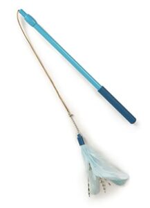 smartykat frisky flyer feather wand cat toy, extendable up to 24" - blue, one size