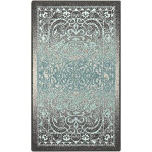 maples rugs pelham vintage kitchen rugs non skid washable accent area carpet [made in usa], 1'8 x 2'10, grey/blue