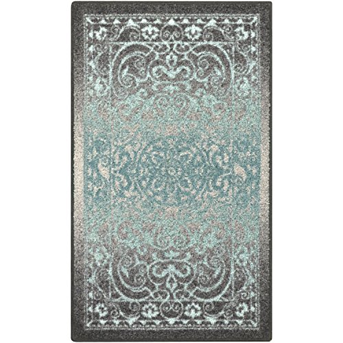 Maples Rugs Pelham Vintage Kitchen Rugs Non Skid Washable Accent Area Carpet [Made in USA], 1'8 x 2'10, Grey/Blue