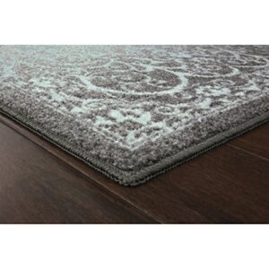 Maples Rugs Pelham Vintage Kitchen Rugs Non Skid Washable Accent Area Carpet [Made in USA], 1'8 x 2'10, Grey/Blue