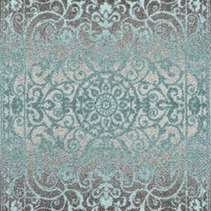 Maples Rugs Pelham Vintage Kitchen Rugs Non Skid Washable Accent Area Carpet [Made in USA], 1'8 x 2'10, Grey/Blue