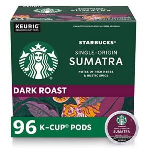 starbucks k-cup coffee pods—dark roast coffee—sumatra for keurig brewers—100% arabica—4 boxes (96 pods total)
