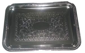 2 decoratively etched 11" x 7.6" rectangular nickel plated stainless steel serving platters