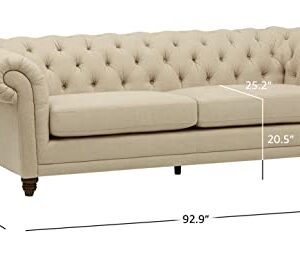 Amazon Brand - Stone & Beam Bradbury Chesterfield Tufted Sofa Couch, 92.9"W, Hemp