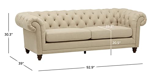 Amazon Brand - Stone & Beam Bradbury Chesterfield Tufted Sofa Couch, 92.9"W, Hemp