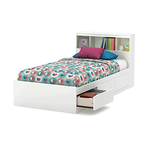 South Shore Reevo Twin Mates Bed With Bookcase Headboard (39"), Pure White