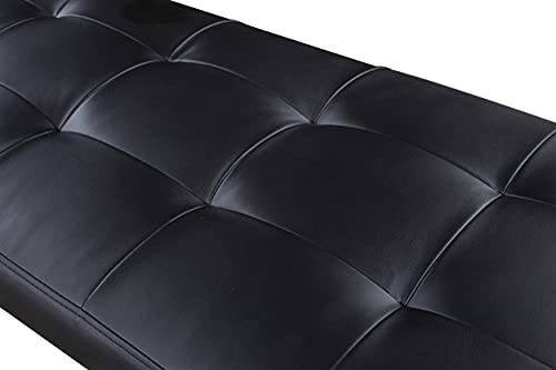 Iconic Home Claudio PU Leather Modern Contemporary Tufted Seating Goldtone Metal Leg Bench, Black