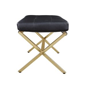 Iconic Home Claudio PU Leather Modern Contemporary Tufted Seating Goldtone Metal Leg Bench, Black