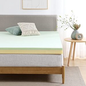 zinus 1.5/3/4-inch green tea memory foam mattress topper, pressure-relieving layers, certipur-us certified, (4 in, queen)