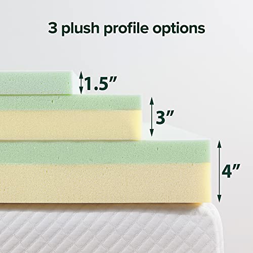 ZINUS 1.5/3/4-inch Green Tea Memory Foam Mattress Topper, Pressure-Relieving Layers, CertiPUR-US Certified, (4 in, Queen)