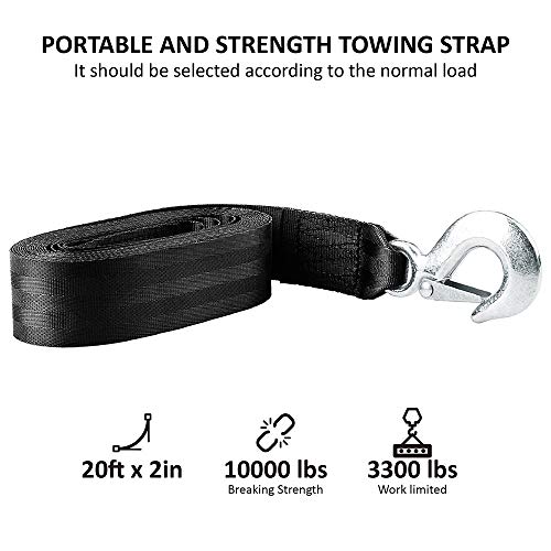 CarBole Trailer Winch Strap with Heavy Duty Hook 2" x 20' Replacement Boat Tow Rope 10000LB Break for Towing Vehicles Truck Jet Ski