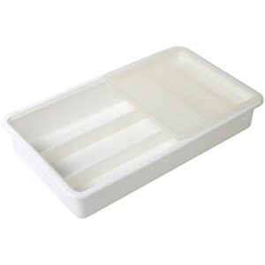 home-x drawer organizer with sliding top compartment, the perfect addition to any kitchen, white (12"l x 7"w x 2.25"h)