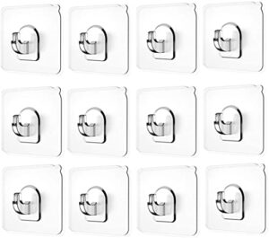 ninth five wall hooks(13.2lb), self adhesive hooks, clear plastic reusable heavy duty hook for kitchen bathroom office, no trace no scratch(12 pack)