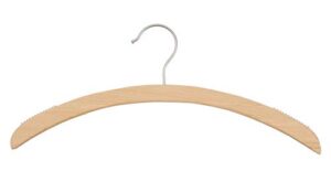 nahanco 40017hu premium retro-style wooden shirt hanger with brushed chrome hook, rounded shoulders with rubber non-slip grippers, 16" natural (pack of 25)