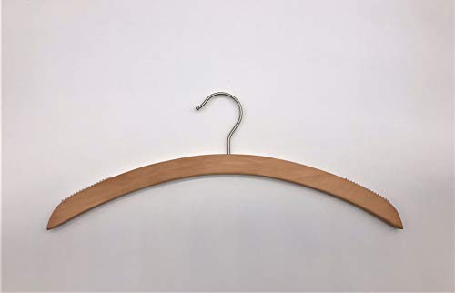 NAHANCO 40017HU Premium Retro-Style Wooden Shirt Hanger with Brushed Chrome Hook, Rounded Shoulders with Rubber Non-Slip Grippers, 16" Natural (Pack of 25)