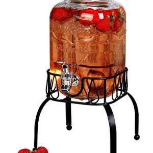 Estilo Glass Drink Dispenser w/Stand for Parties - 1 Gallon Glass Jar Beverage Dispenser w/Stand - Glass Water Dispenser Countertop for Weddings, Sun Tea Jar, Laundry Detergent & Lemonade Dispenser