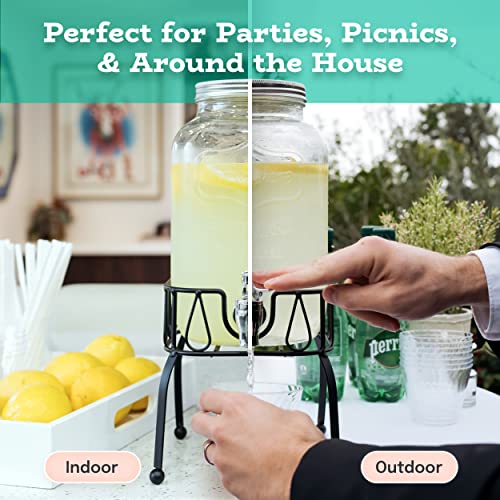 Estilo Glass Drink Dispenser w/Stand for Parties - 1 Gallon Glass Jar Beverage Dispenser w/Stand - Glass Water Dispenser Countertop for Weddings, Sun Tea Jar, Laundry Detergent & Lemonade Dispenser