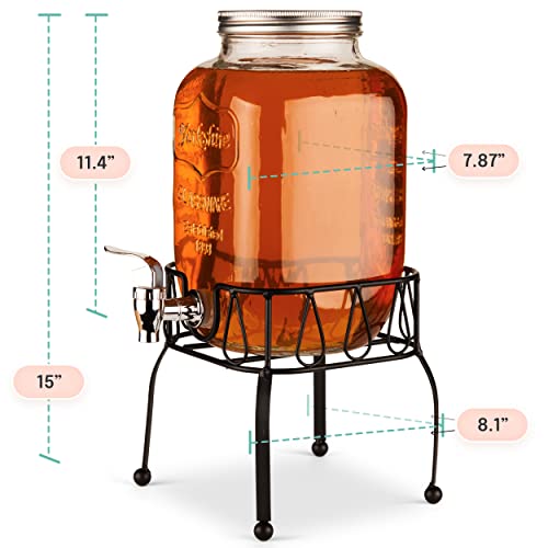 Estilo Glass Drink Dispenser w/Stand for Parties - 1 Gallon Glass Jar Beverage Dispenser w/Stand - Glass Water Dispenser Countertop for Weddings, Sun Tea Jar, Laundry Detergent & Lemonade Dispenser