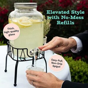 Estilo Glass Drink Dispenser w/Stand for Parties - 1 Gallon Glass Jar Beverage Dispenser w/Stand - Glass Water Dispenser Countertop for Weddings, Sun Tea Jar, Laundry Detergent & Lemonade Dispenser