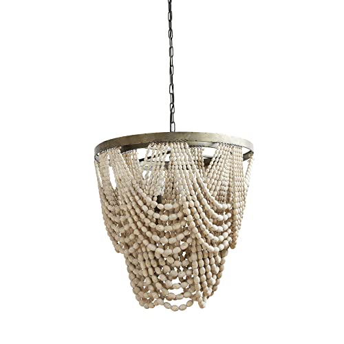 Creative Co-Op Rustic Farmhouse Boho Light Fixture with Wooden Beads - 2-Tier Draped Bead Chandelier